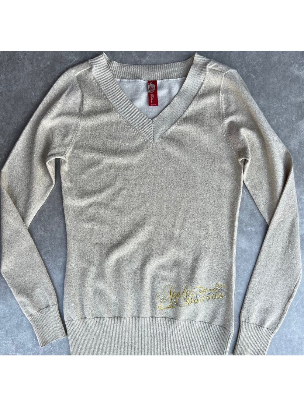 2000s Vintage Apple Bottom Gold Embroidered Sweater Top Size XL